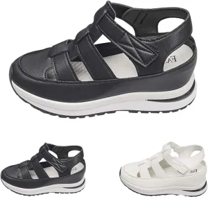 2024 New Women's Hollow Out Breathable Platform Wedge Sandals Sneakers Leather Closed Toe Comfortable Casual Stylish Sandals Casual Stylish Roman Sandals