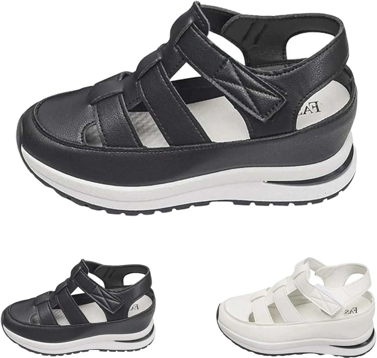 2024 New Women's Hollow Out Breathable Platform Wedge Sandals Sneakers Leather Closed Toe Comfortable Casual Stylish Sandals Casual Stylish Roman Sandals