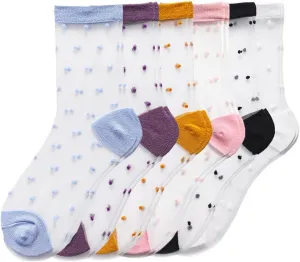 6 Pairs Women Sheer Mesh Socks Colorful Dots Transparent Socks for Women Ultrathin See Through Lace Ankle Socks Fancy Socks for Women
