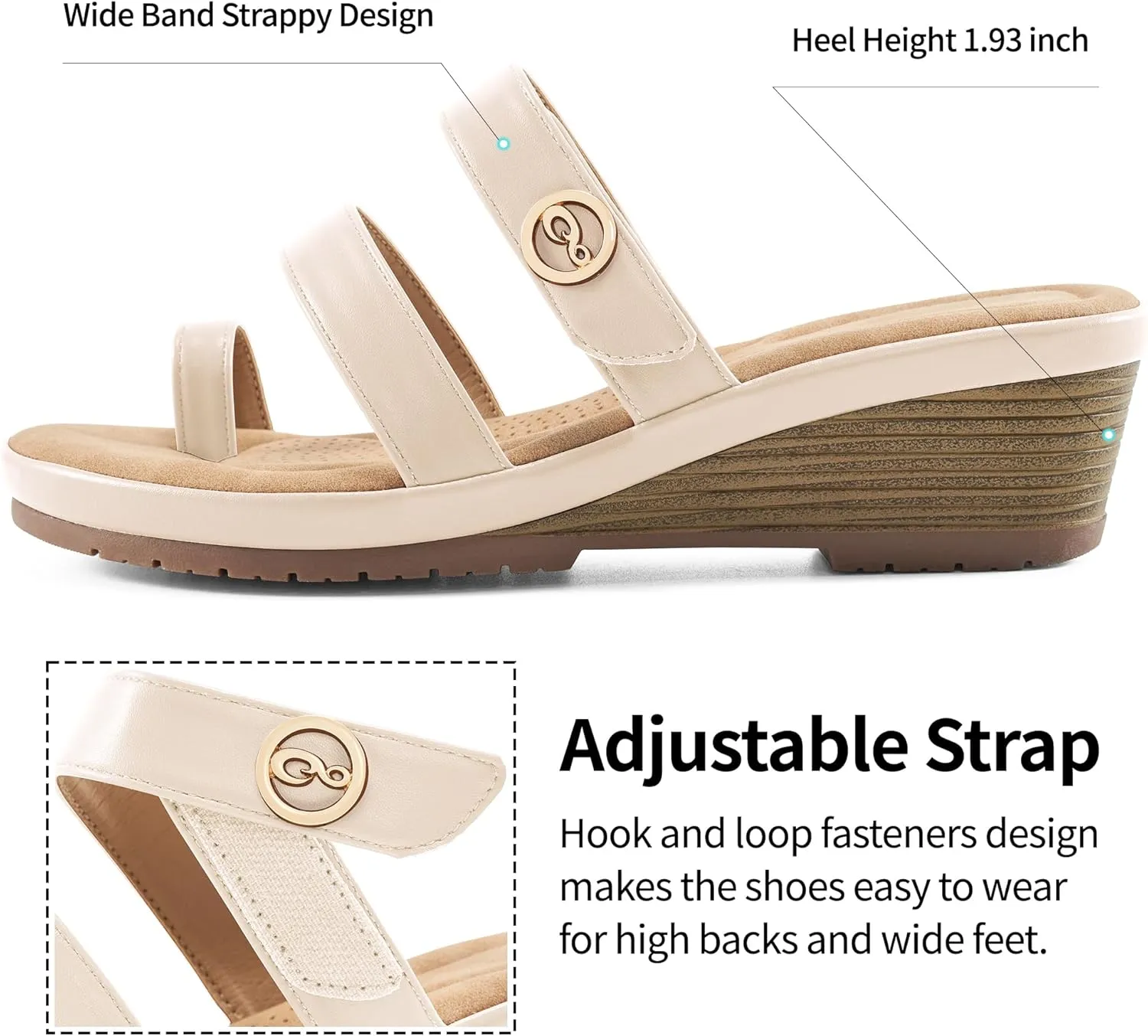Ablanczoom Wedge Sandals for Women Dressy: Summer Comfortable Slip On Womens Slides Sandal Causal Strappy Split Toe Casual Wedges Shoes