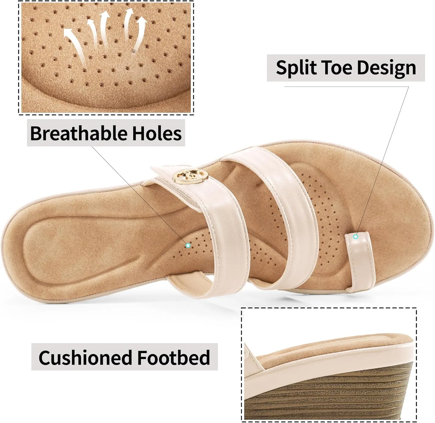Ablanczoom Wedge Sandals for Women Dressy: Summer Comfortable Slip On Womens Slides Sandal Causal Strappy Split Toe Casual Wedges Shoes