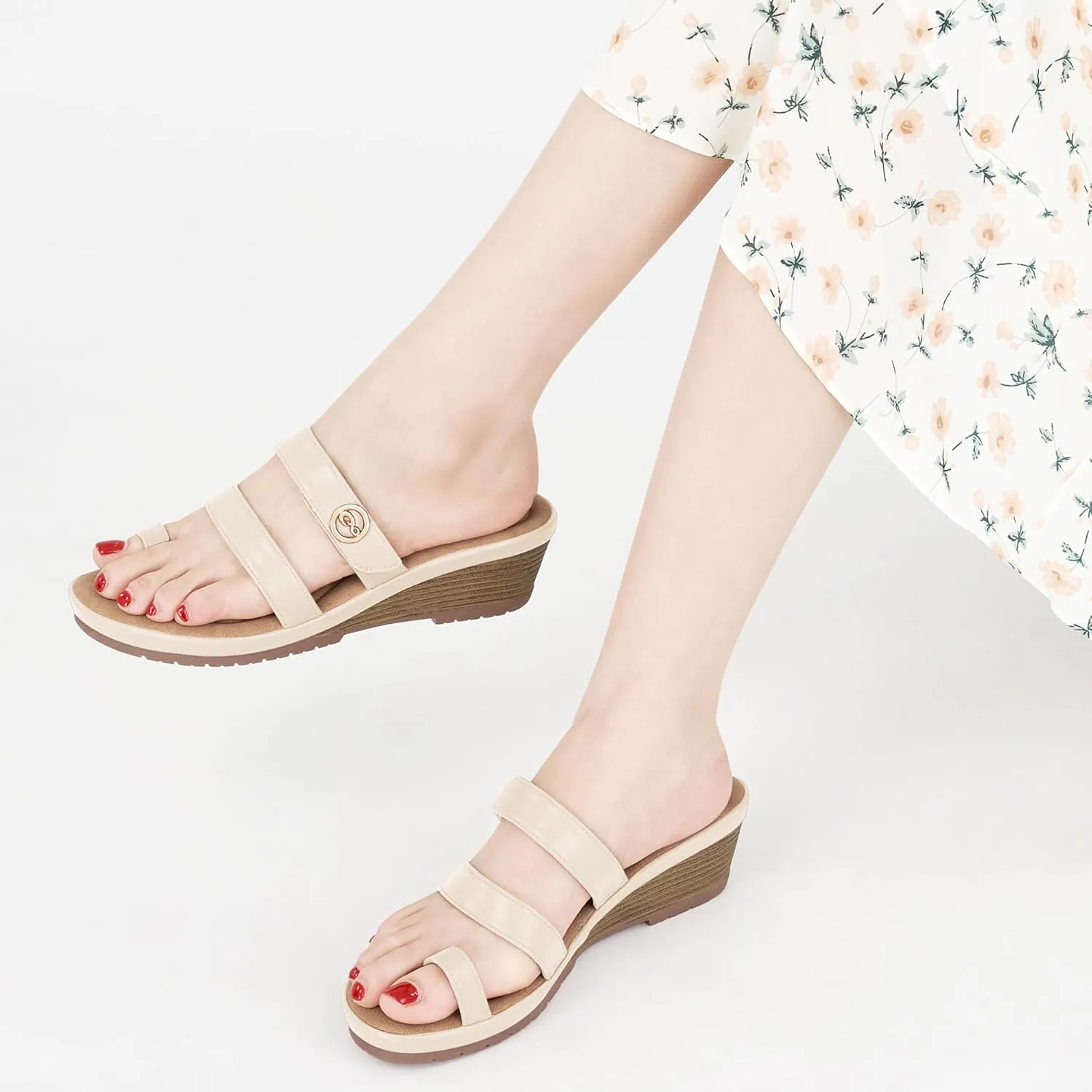 Ablanczoom Wedge Sandals for Women Dressy: Summer Comfortable Slip On Womens Slides Sandal Causal Strappy Split Toe Casual Wedges Shoes
