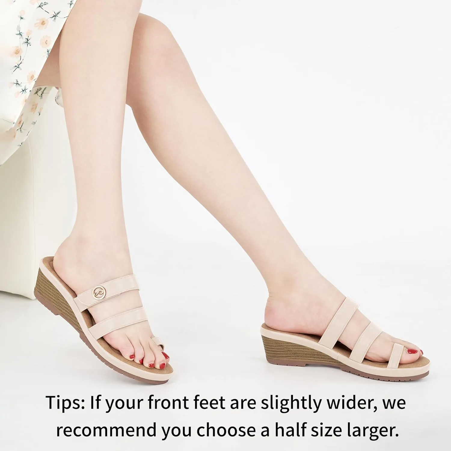 Ablanczoom Wedge Sandals for Women Dressy: Summer Comfortable Slip On Womens Slides Sandal Causal Strappy Split Toe Casual Wedges Shoes