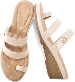Ablanczoom Wedge Sandals for Women Dressy: Summer Comfortable Slip On Womens Slides Sandal Causal Strappy Split Toe Casual Wedges Shoes