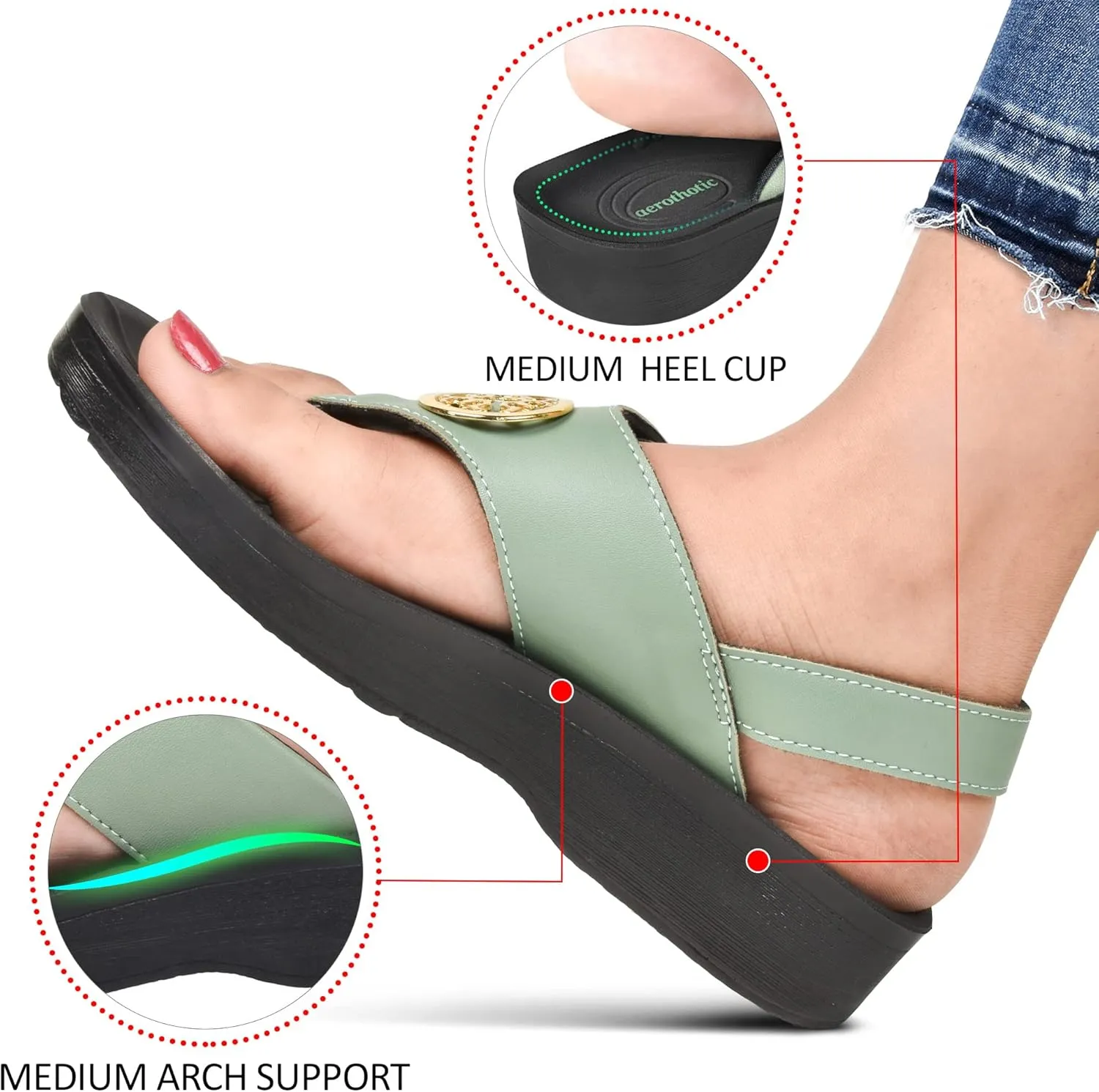 AEROTHOTIC Arch Support Flip Flops for Women Comfortable Stylish Straps with Non Slip Footbed Fashion Dressy Sandals Outdoor Travel Vacation Essentials