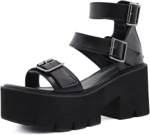 Agodor Women's Strappy Chunky Heeled Roman Gladiator Sandals High Heels Gothic Platform Open Toe Caged Shoes