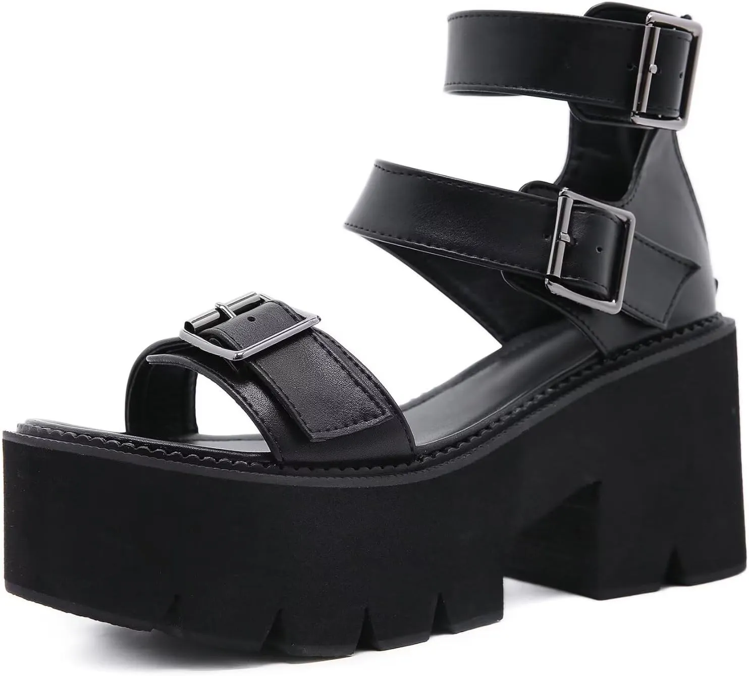 Agodor Women's Strappy Chunky Heeled Roman Gladiator Sandals High Heels Gothic Platform Open Toe Caged Shoes