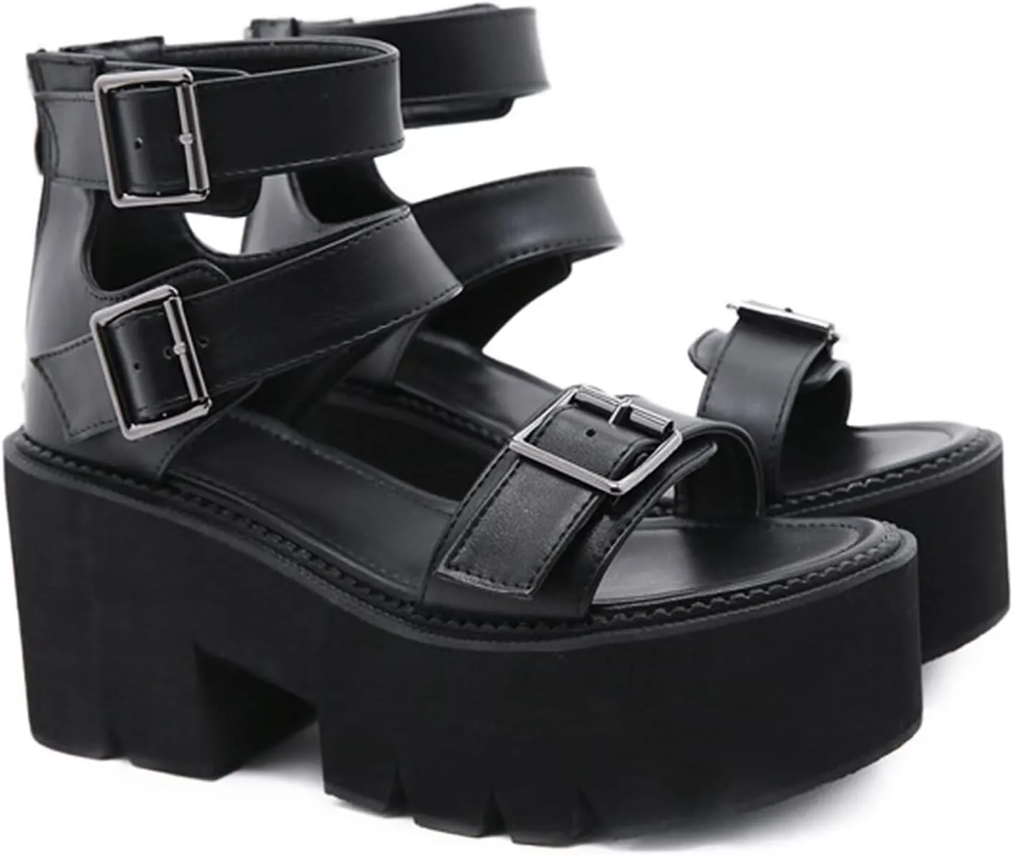 Agodor Women's Strappy Chunky Heeled Roman Gladiator Sandals High Heels Gothic Platform Open Toe Caged Shoes