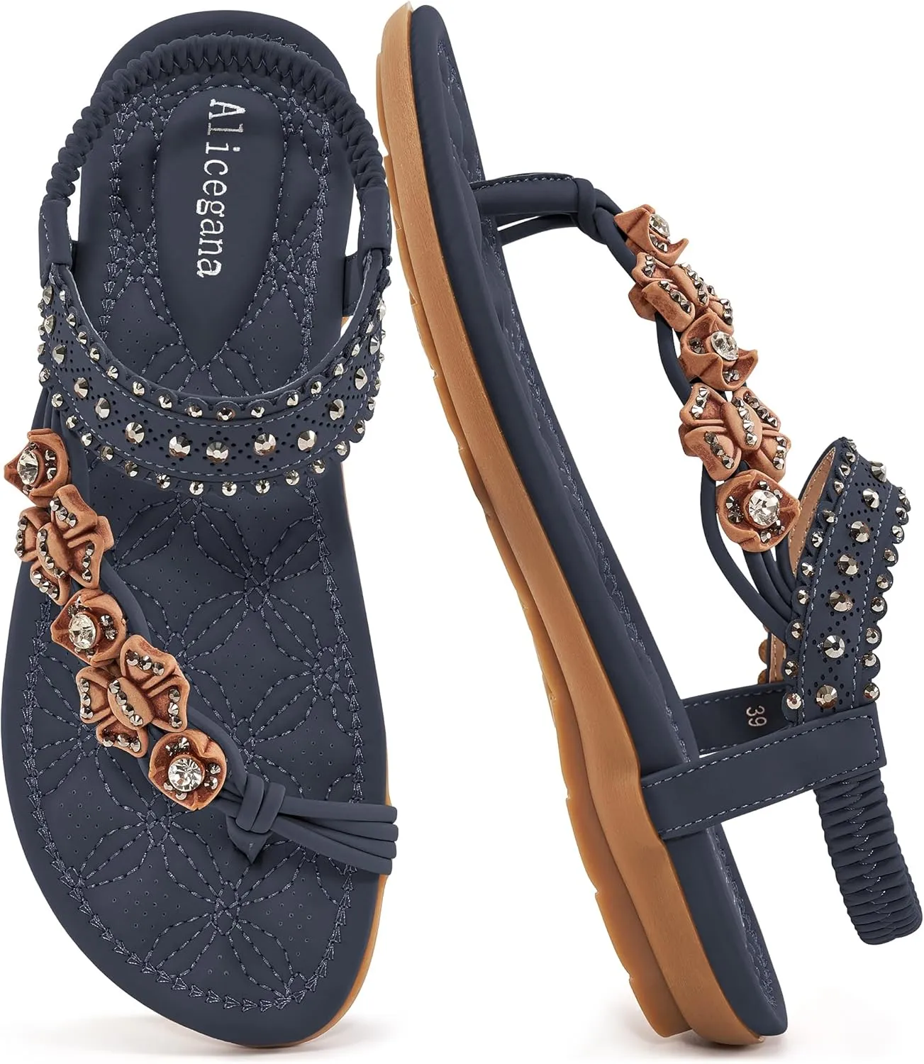 Alicegana Womens Sandals Dressy Flats: Bohemian Summer Comfortable Split Toe Shoes Walking Beach Gladiator