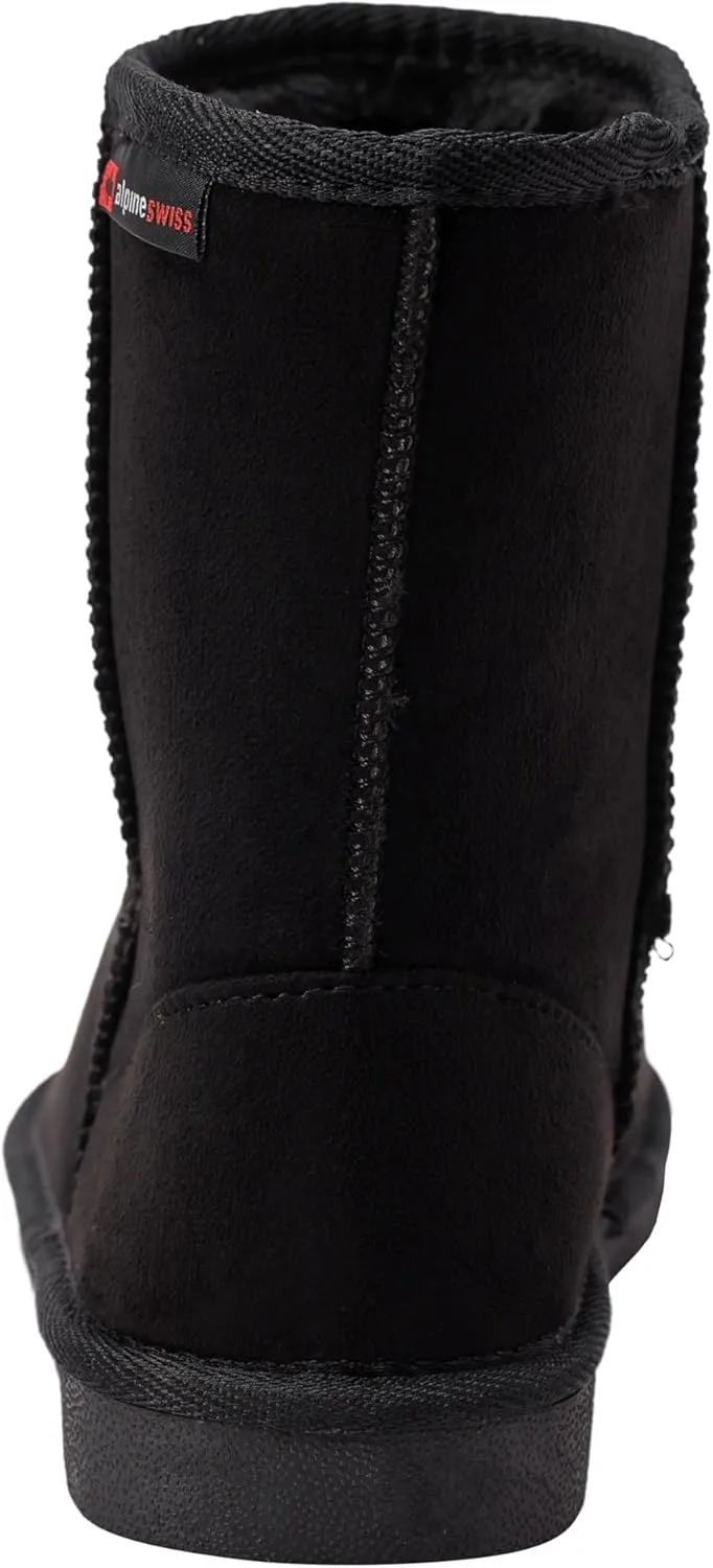 Alpine Swiss Laura Women’s Short Winter Boots Faux Suede Sherpa Lined Warm & Comfortable with Anti-Slip Sole