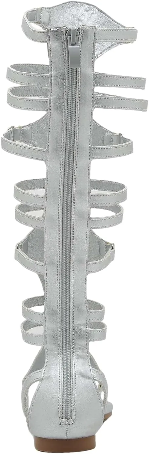 ANUFER Womens Knee High Roman Gladiator Sandals Rivets Studded Strappy Zipper Thong Sandals