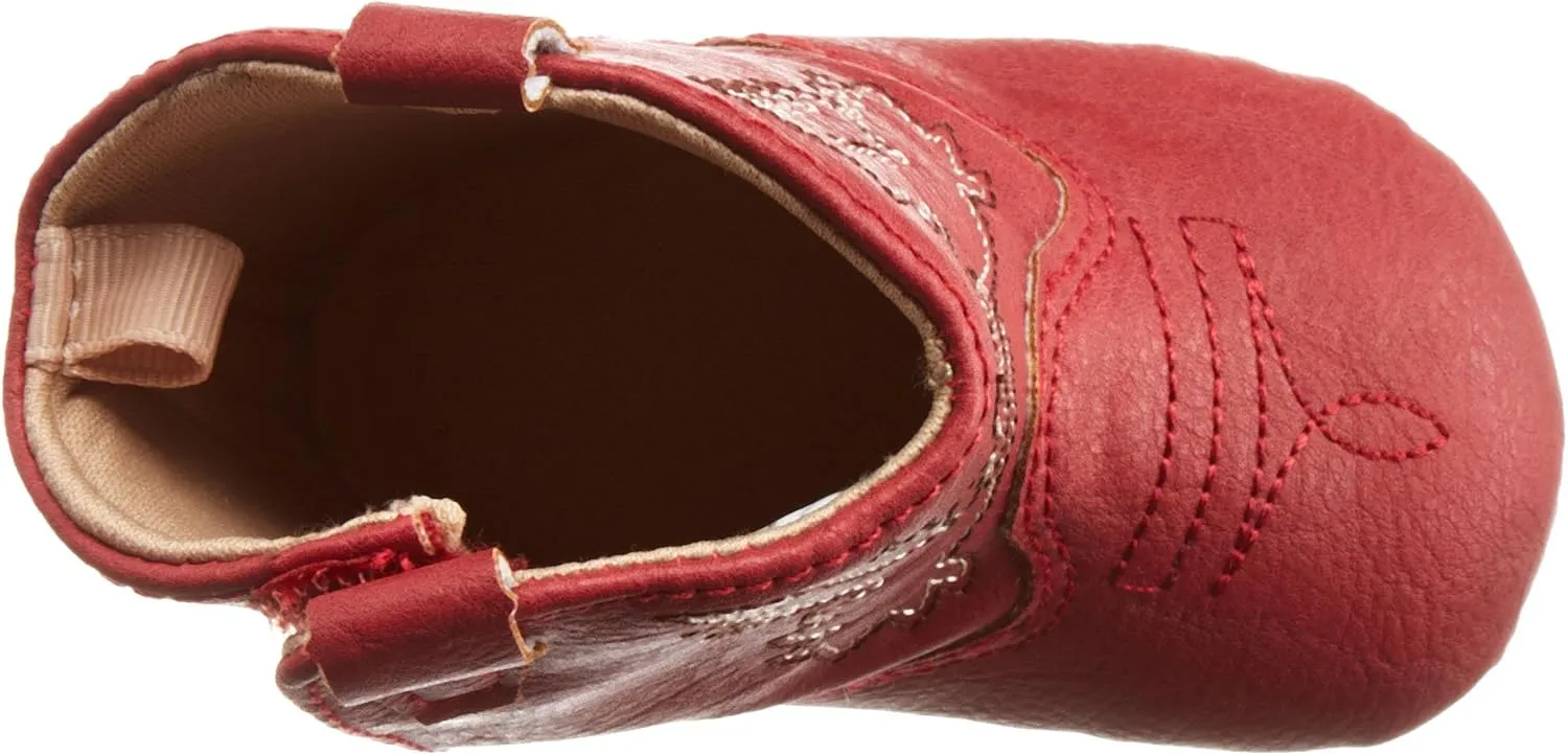 Baby Deer Faux-leather Soft Sole Western Boot for Infant Boys or Girls/Baby First Steps non-Slip with Ornamental Cowboy Stitch and Hook-and-loop Closure
