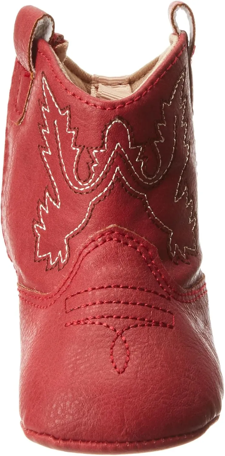 Baby Deer Faux-leather Soft Sole Western Boot for Infant Boys or Girls/Baby First Steps non-Slip with Ornamental Cowboy Stitch and Hook-and-loop Closure