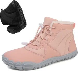Barefoot Snow Boots for Men's Women's Winter Warm Waterproof Zero Drop Comfortable Cold-Proof Fleece Lining Wide Toe Sneakers Ankle Booties for Hiking Walking Outdoor Unisex