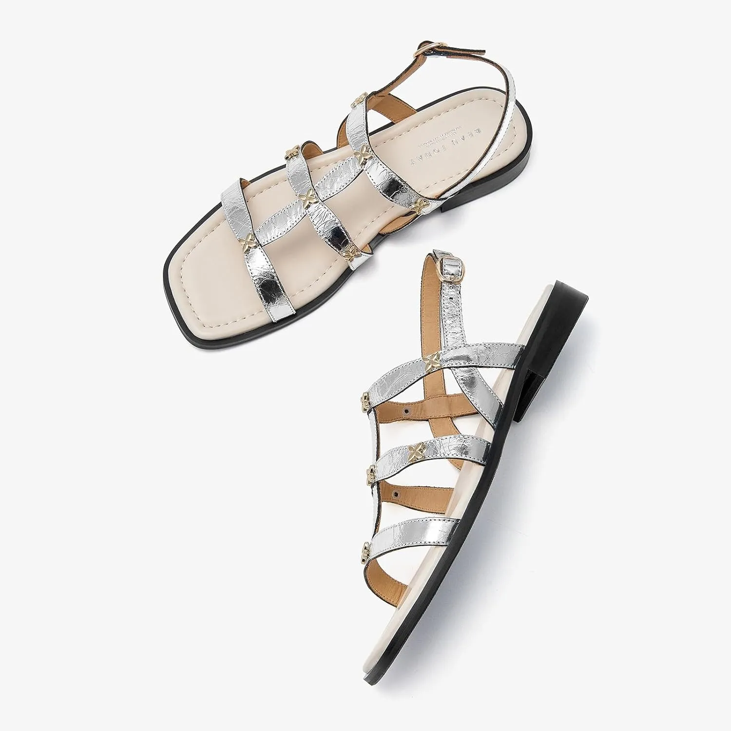 BEAU TODAY Gladiator Sandals for Women, Strappy Leather Fisherman Sandals for Women, Summer Slingback Dressy Comfortable Cute Flats for Wedding Beach Vacation