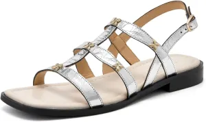 BEAU TODAY Gladiator Sandals for Women, Strappy Leather Fisherman Sandals for Women, Summer Slingback Dressy Comfortable Cute Flats for Wedding Beach Vacation