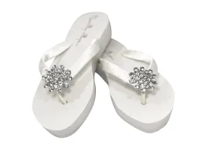 Big Jewel White & Ivory Flip Flops with Rhinestone Embellishment, Bridal or Formal Sandals with Bling, Customize, Silver Black