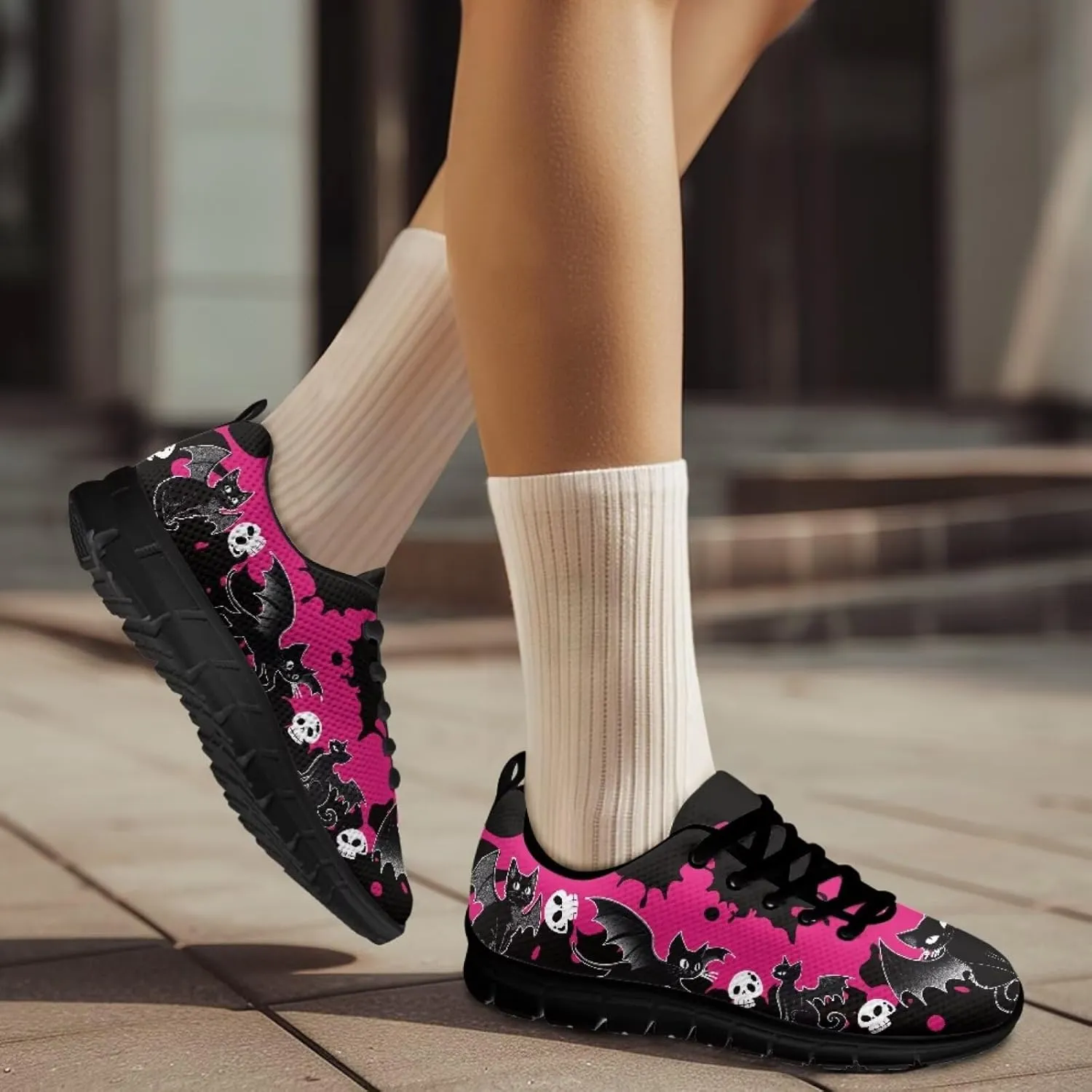 Bigcardesigns Womens Lightweight Athletic Fashion Sneaker Jogging Running Sports Shoes Colorful Floral Design