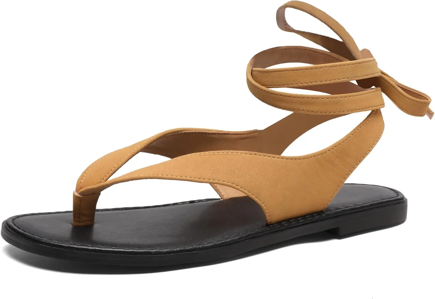 Black Ankle Strappy Thong Sandals for Women Cute Suede Flat Sandals Ladies Summer Dressy Beach Flip Flops Sandals
