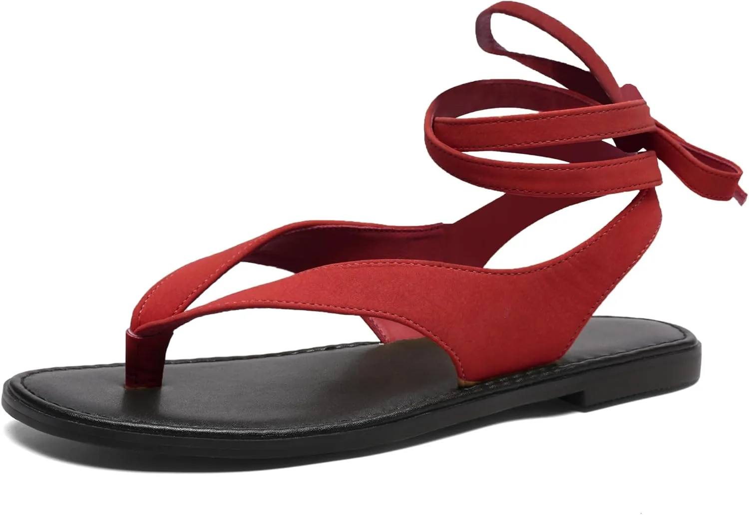 Black Ankle Strappy Thong Sandals for Women Cute Suede Flat Sandals Ladies Summer Dressy Beach Flip Flops Sandals
