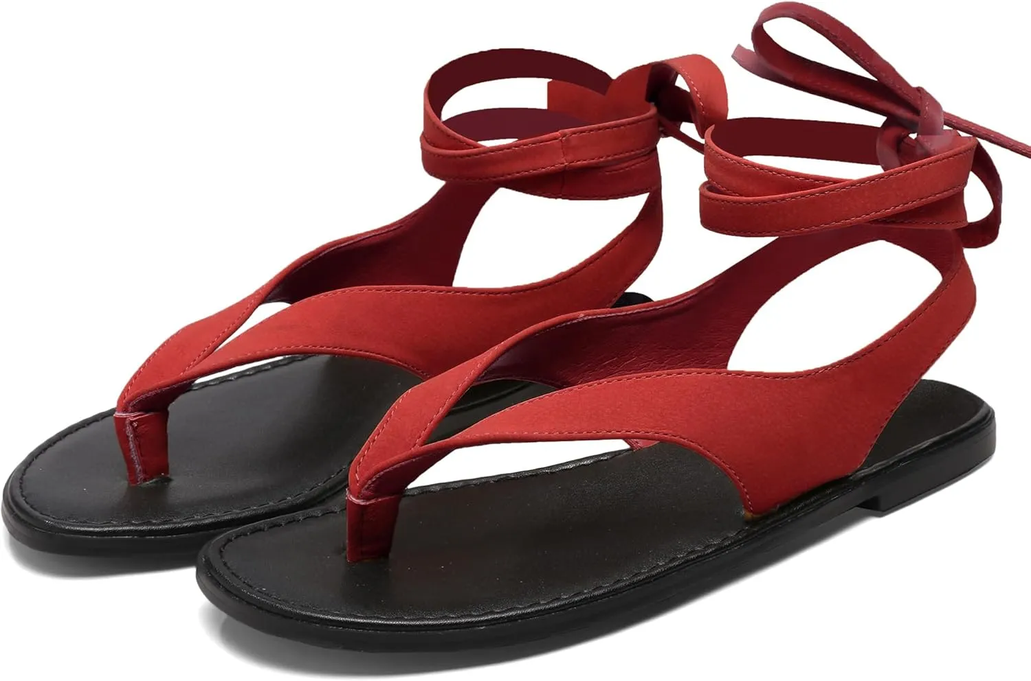 Black Ankle Strappy Thong Sandals for Women Cute Suede Flat Sandals Ladies Summer Dressy Beach Flip Flops Sandals