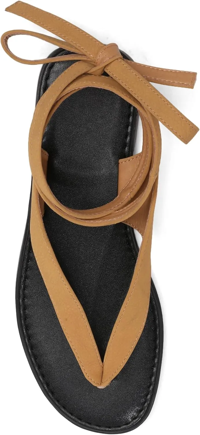 Black Ankle Strappy Thong Sandals for Women Cute Suede Flat Sandals Ladies Summer Dressy Beach Flip Flops Sandals