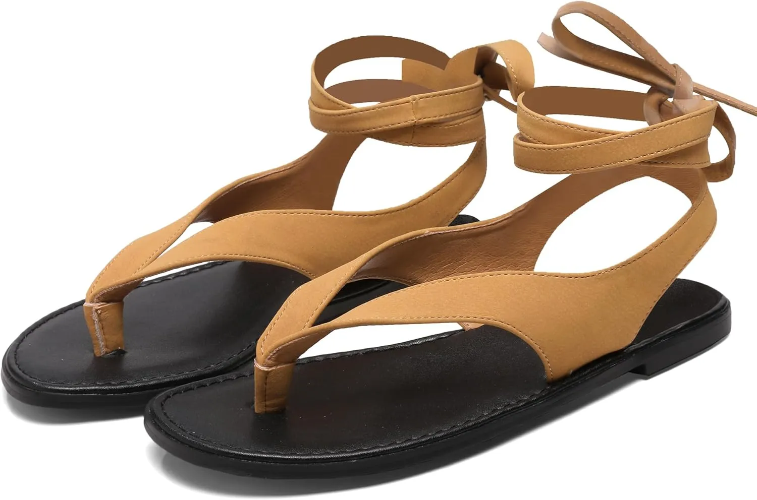 Black Ankle Strappy Thong Sandals for Women Cute Suede Flat Sandals Ladies Summer Dressy Beach Flip Flops Sandals