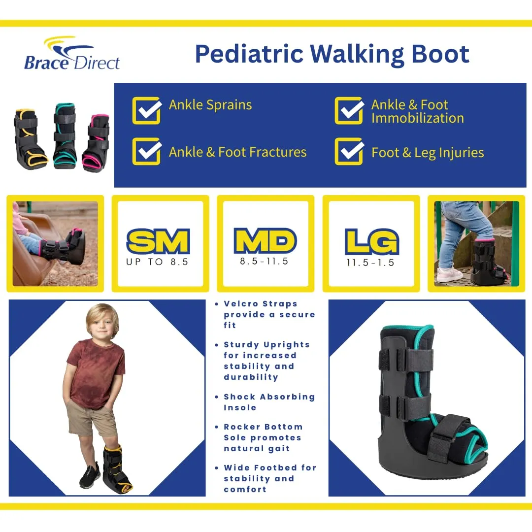 Brace Direct Children’s Pediatric Walker Fracture Boot for Kids Broken Toe or Foot, Left or Right, Lightweight Padded Support Cam Boot for Foot Injury