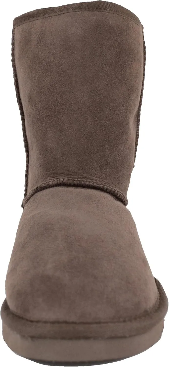Bushga Ladies Genuine Sheepskin Mid Calf Short Boot (Black, Chocolate Brown, Grey, Chestnut, Purple)