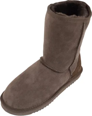 Bushga Ladies Genuine Sheepskin Mid Calf Short Boot (Black, Chocolate Brown, Grey, Chestnut, Purple)
