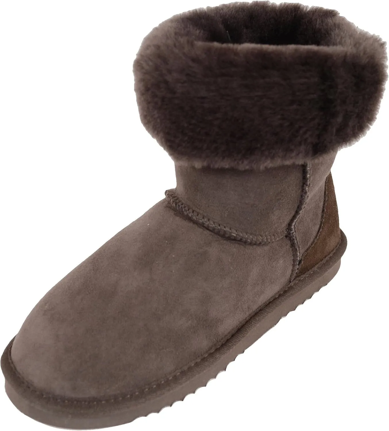 Bushga Ladies Genuine Sheepskin Mid Calf Short Boot (Black, Chocolate Brown, Grey, Chestnut, Purple)
