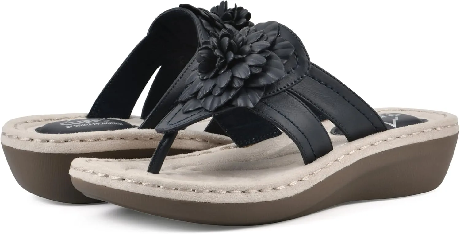 CLIFFS BY WHITE MOUNTAIN Women's Cassia Mini Wedge Flower Flip Flop Sandal