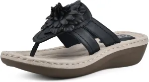 CLIFFS BY WHITE MOUNTAIN Women's Cassia Mini Wedge Flower Flip Flop Sandal
