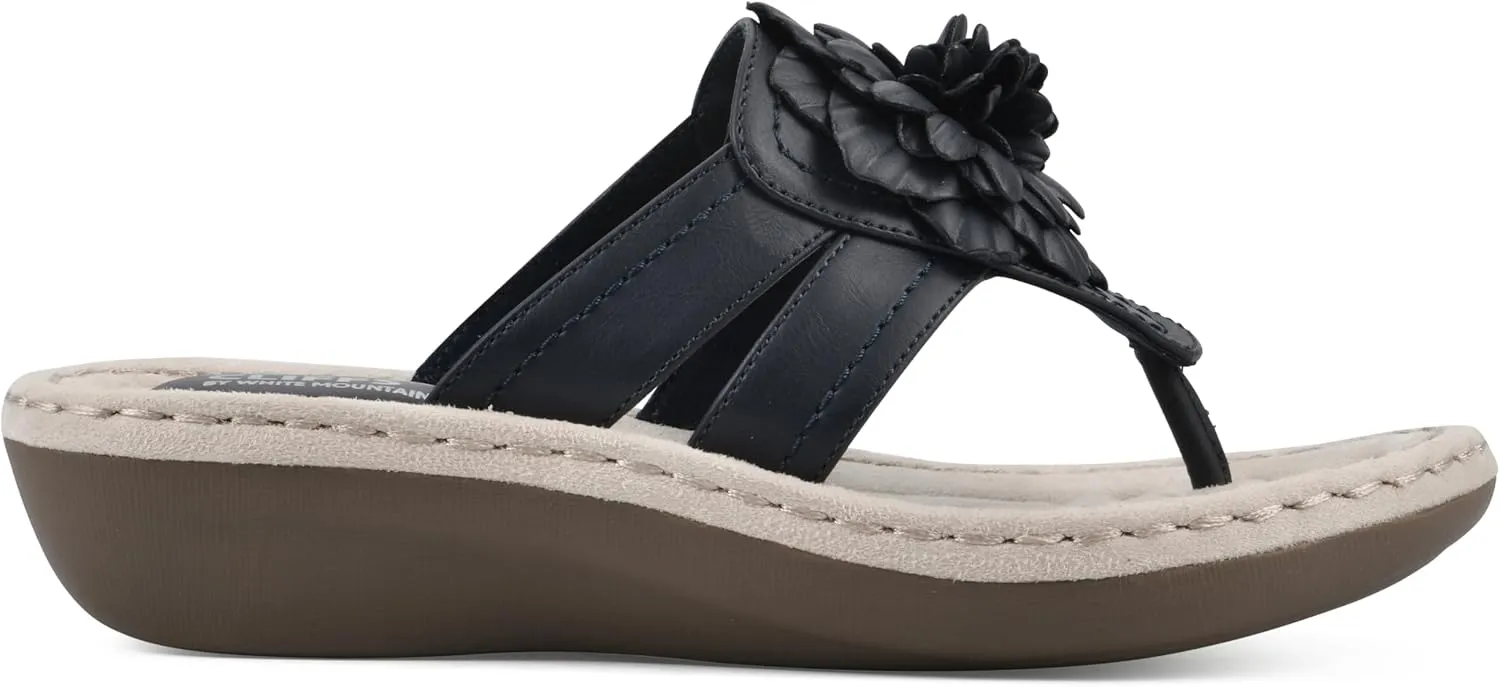 CLIFFS BY WHITE MOUNTAIN Women's Cassia Mini Wedge Flower Flip Flop Sandal