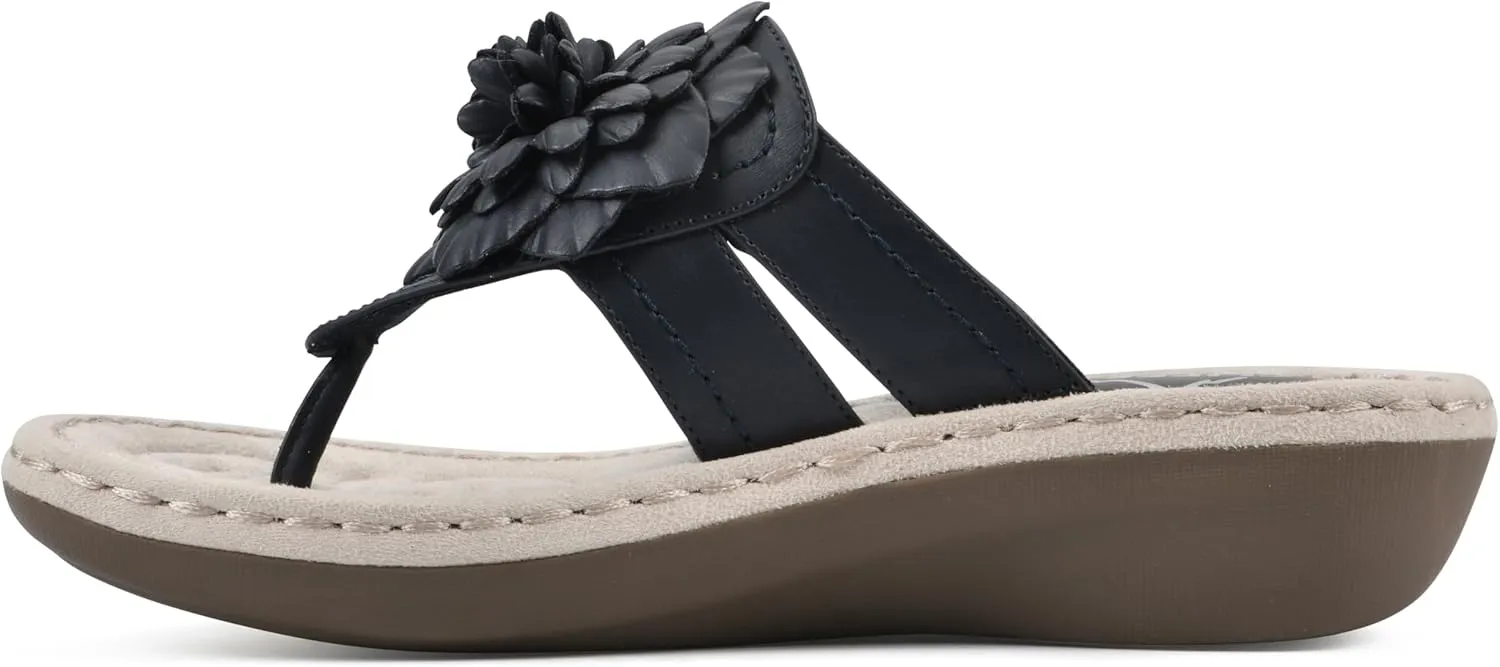 CLIFFS BY WHITE MOUNTAIN Women's Cassia Mini Wedge Flower Flip Flop Sandal