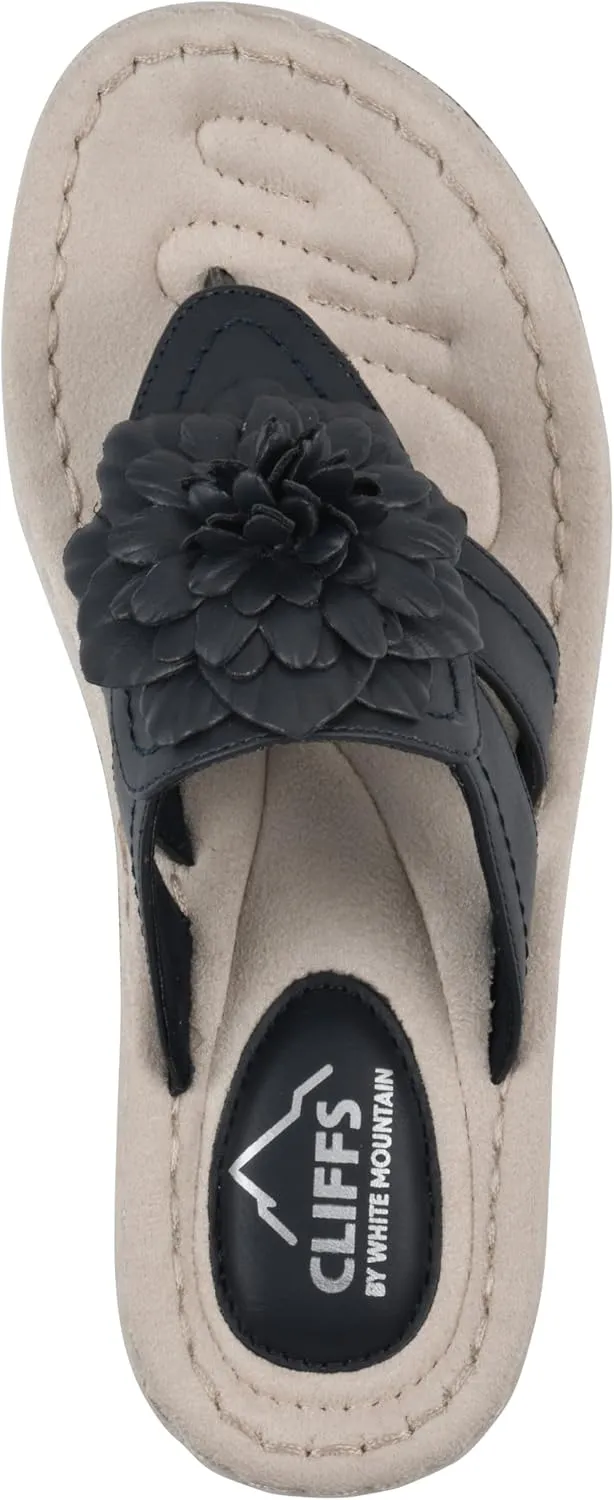 CLIFFS BY WHITE MOUNTAIN Women's Cassia Mini Wedge Flower Flip Flop Sandal