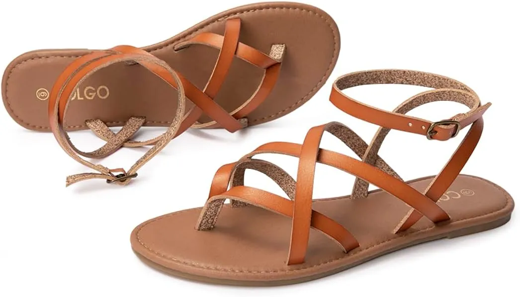 Colgo Women's Summer Strappy Flat Sandals, Adjustable Casual Fisherman Sandal with Open Toe Slingback Gladiator Sandals