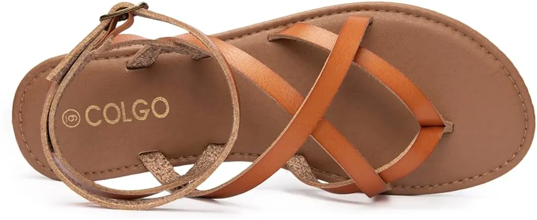 Colgo Women's Summer Strappy Flat Sandals, Adjustable Casual Fisherman Sandal with Open Toe Slingback Gladiator Sandals
