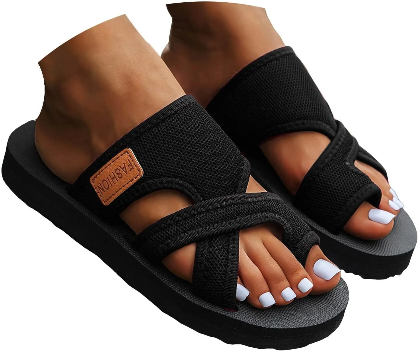 Comfy Orthopedic Sandals for Women Flip Flops Split Toe Stylish Slide Non-Slip Sole Ladies Summer Casual Slip on Ring Loop Slides Flat Arch Support Beach Comfortable Wide Width Flipflops