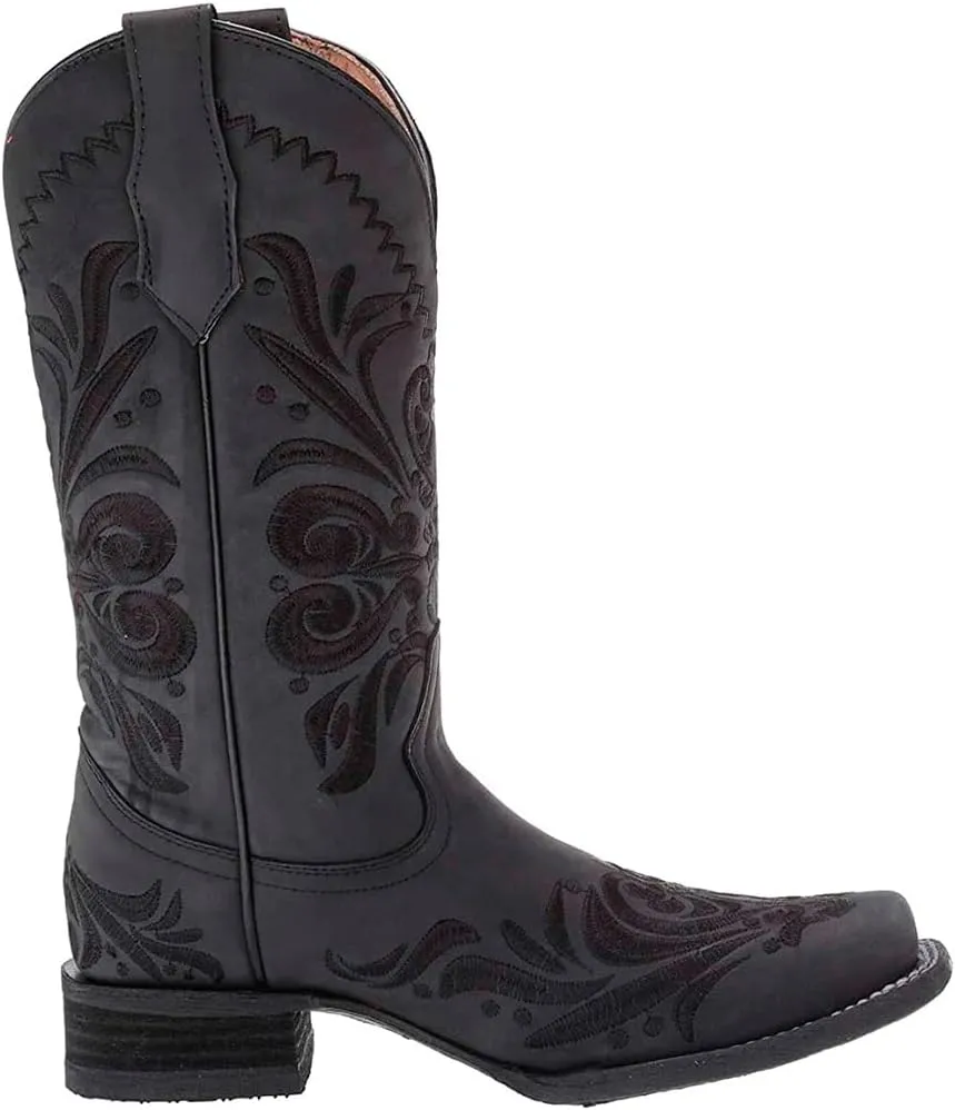 Corral Boots Women's Leather Cowgirl Embroidered Square Toe Boot Pull-On Comfortable Fit Western Style