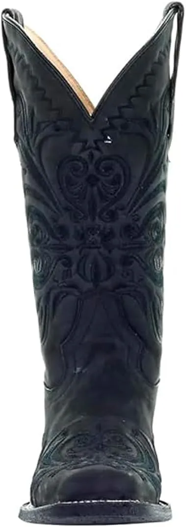 Corral Boots Women's Leather Cowgirl Embroidered Square Toe Boot Pull-On Comfortable Fit Western Style