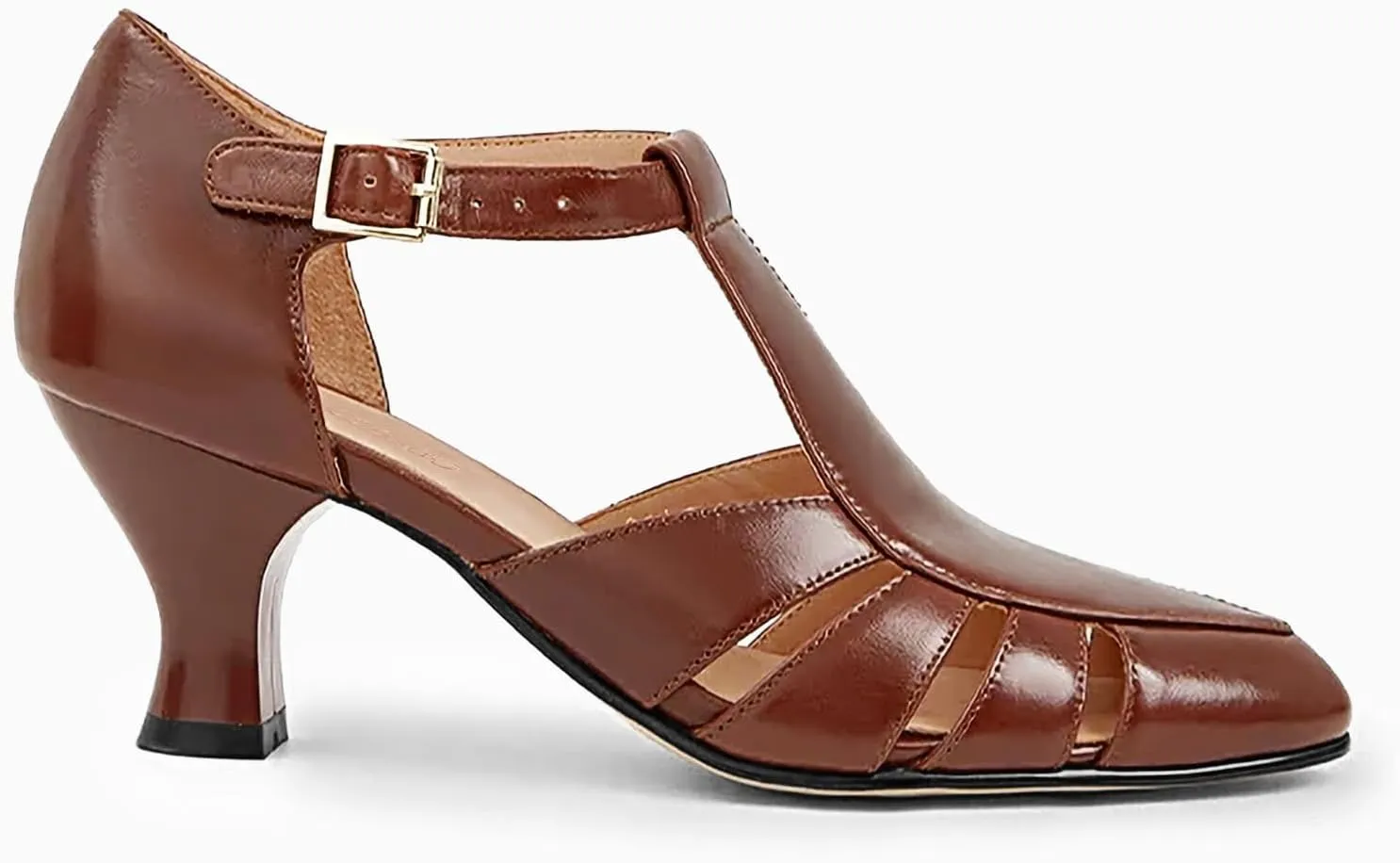 Coutgo Womens Low Heel Dress Shoes T-Strap Mary Jane Kitten Heels Dance Vintage Cutout Pumps