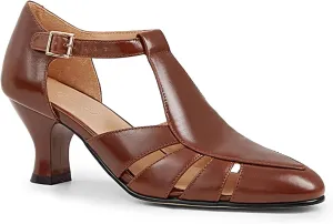 Coutgo Womens Low Heel Dress Shoes T-Strap Mary Jane Kitten Heels Dance Vintage Cutout Pumps