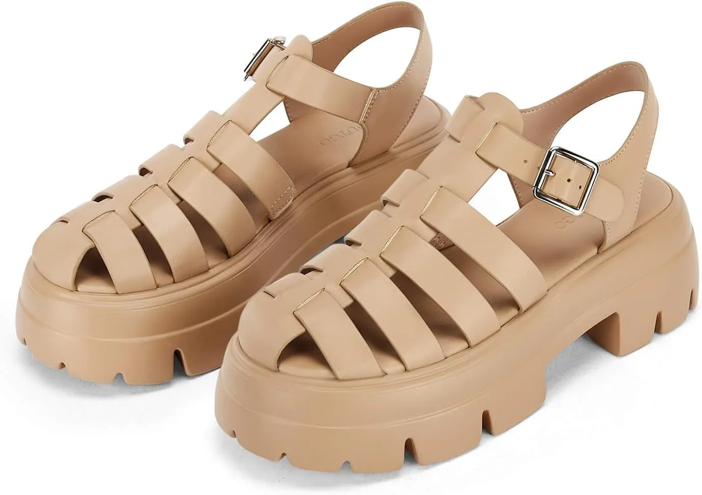 Coutgo Womens Platform Chunky Heels Sandals Gladiator Ankle Strap Heels Lug Sole Summer Fisherman Y2K Shoes