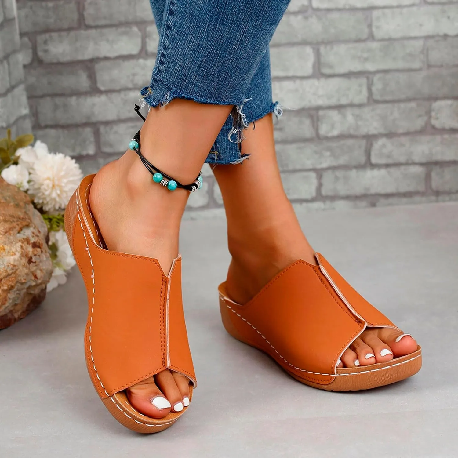 Damping Sole Upgradation Stretch Lightweight Sandals, Reef Platform Sandals Wedges Low Heel Rubber Arch Support Cushion Slip on Going Out Dressy Comfortable Black Slides Wedge Slippers