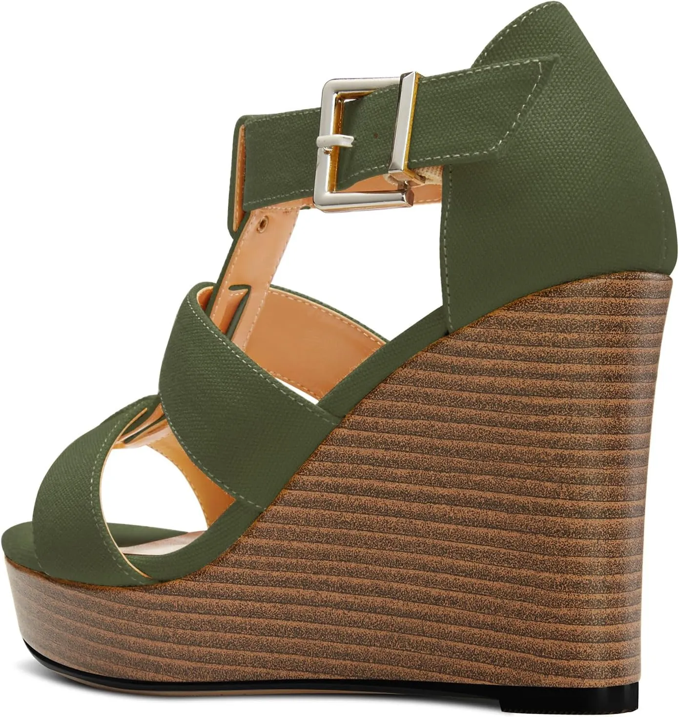 DearOnly Womens High Wedge Platform Heel Peep Open Toe Sandals Ankle Strap Buckle Gladiator Party Denim Summer 3.9 Inches Heels