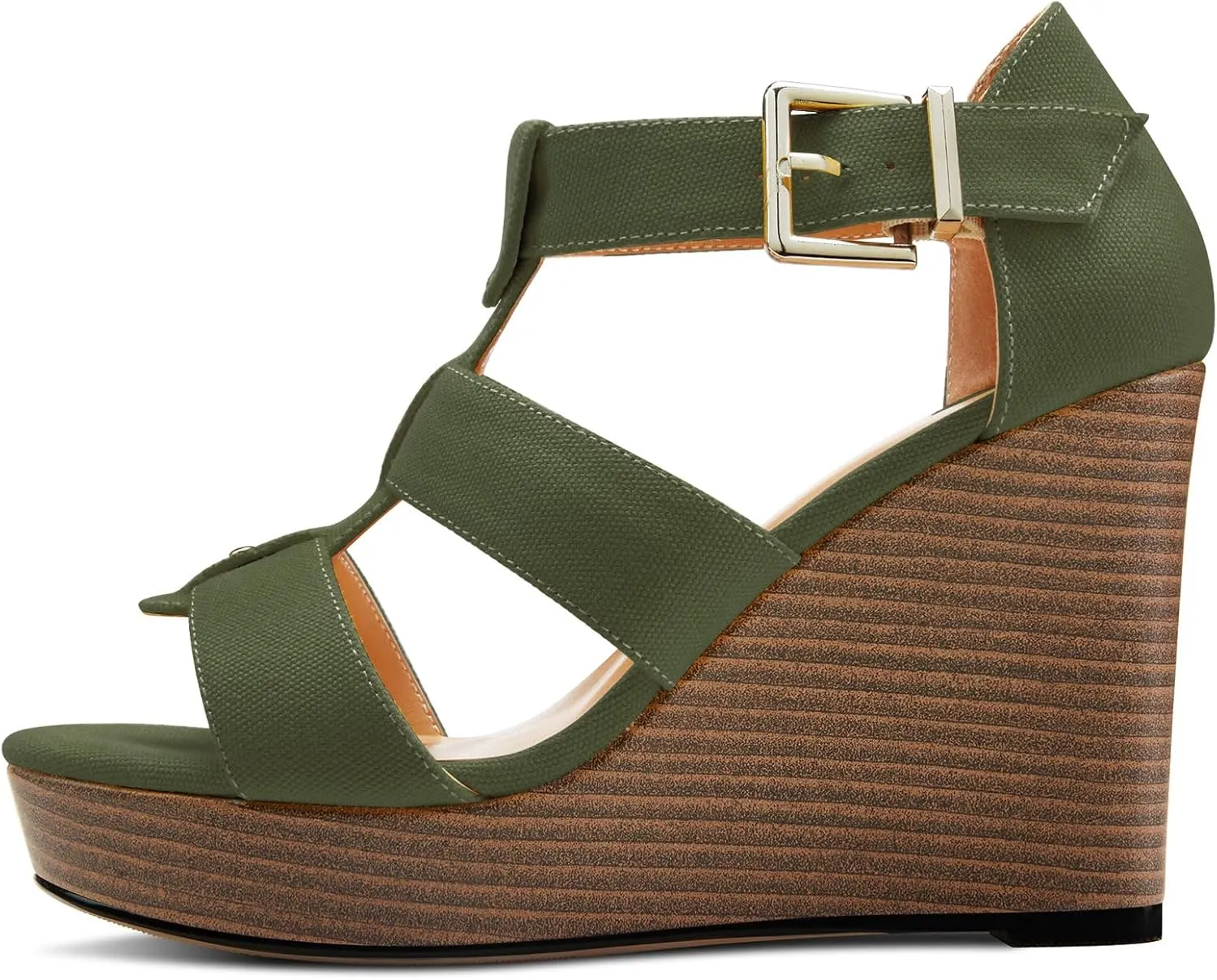 DearOnly Womens High Wedge Platform Heel Peep Open Toe Sandals Ankle Strap Buckle Gladiator Party Denim Summer 3.9 Inches Heels