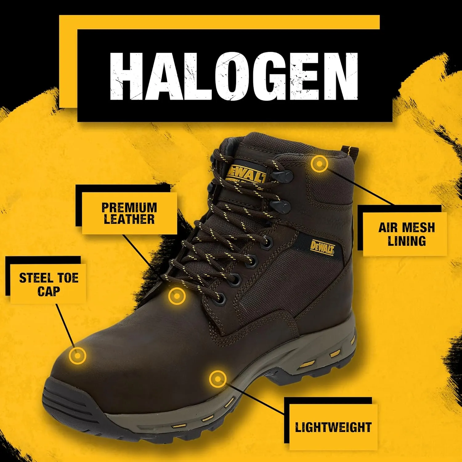 DEWALT Halogen Lite Men's Lightweight, Steet Toe, Safety Work Boot