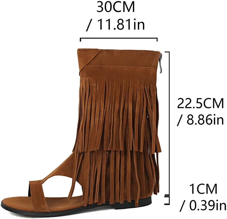 DINTAHA Fringe Gladiator Sandals Womens Flat Sandals Summer Ankle Boots