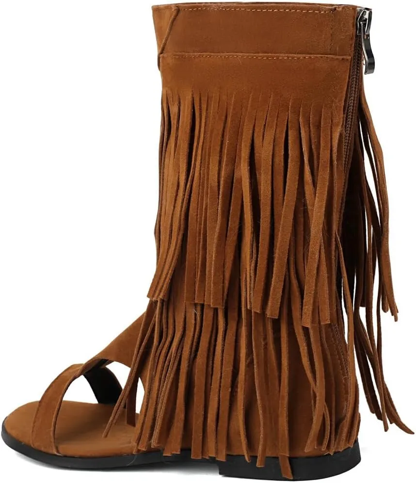 DINTAHA Fringe Gladiator Sandals Womens Flat Sandals Summer Ankle Boots
